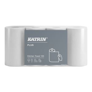 Katrin Plus Kitchen 50/2 háztartási kéztörlő, hófehér, 2 rétegű, 97 lapos, 4 tekercs/csomag