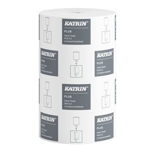 Katrin Plus Small 60 tekercses kéztörlő, 14 cm, 60 méter, 2 rétegű, hófehér, 12 tekercs/zsák