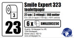 Smile Expert 323 prémium toalettpapír (wc papír), 23 cm átmérő, 140 méter, 3 rétegű, hófehér, 100% cellulóz, 6 tekercs/zsák