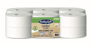 Bulky Soft Comfort mini Jumbo toalettpapír (wc papír), 19cm, 2 rétegű, fehér, 12 tekercs/zsák