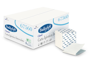 BulkySoft Classic hajtogatott toalettpapír (wc papír), 1 rétegű, hófehér, 300 lapos, 36 csomag/doboz