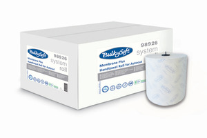 BulkySoft Premium System laponkénti adagolású kéztörlő (MTC), 20 cm, 3 rétegű, hófehér, 150 méter/tekercs, 100% cellulóz, 6 tekercs/doboz