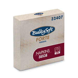 BulkySoft Forte Havana Plus szalvéta, 2 rétegű, 38x38 cm, 40 lap, 1/4 hajtott, barna, 100% újrahasznosított