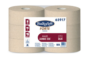 BulkySoft Forte Havana Maxi Jumbo toalettpapír (wc papír), 27 cm, 2 rétegű, barna, 320 méter/tekercs, 100% újrahasznosított, 6 tekercs/zsák