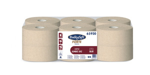 BulkySoft Forte Havana Mini Jumbo ''343SH'' toalettpapír (wc papír), 19 cm, 2 rétegű, barna, 130 méter/tekercs, 100% újrahasznosított, 12 tekercs/zsák