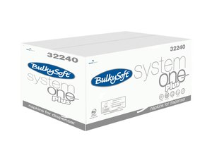 BulkySoft System One Plus V hajtogatott szalvéta, 2 rétegű, 14,5x19 cm, 200 lap, hófehér, 100% cellulóz, 24 csomag/karton