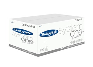 BulkySoft System One Excellence V hajtogatott szalvéta, 2 rétegű, 16x21 cm, 200 lap, hófehér, 100% cellulóz, 20 csomag/karton