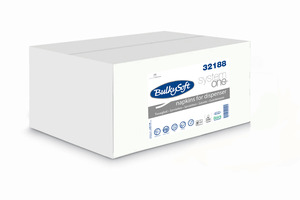 BulkySoft System One Excellence Z hajtogatott szalvéta, 2 rétegű, 15,6x24 cm, 130 lap, hófehér, 100% cellulóz, 25 csomag/karton