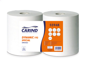 Carind Dynamic 192 Special tekercses ipari kéztörlő, 26 cm átmérő, 192 méter, 800 lap, 2 rétegű, fehér, 2 tekercs/zsák